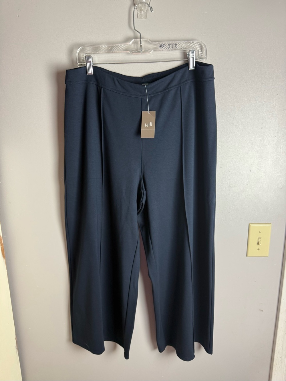 J Jill Waver Collection Women’s Navy Ponte Pull On Wide Leg Pants Sz L Cropped